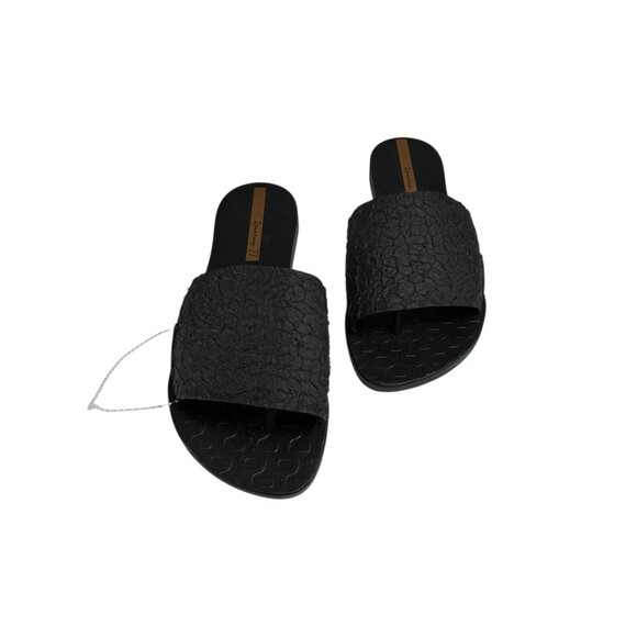 IPANEMA Wide Strap Slide Sandals Sz 5 Black Textured Recyclable Rubber Beachwear - Picture 1 of 7